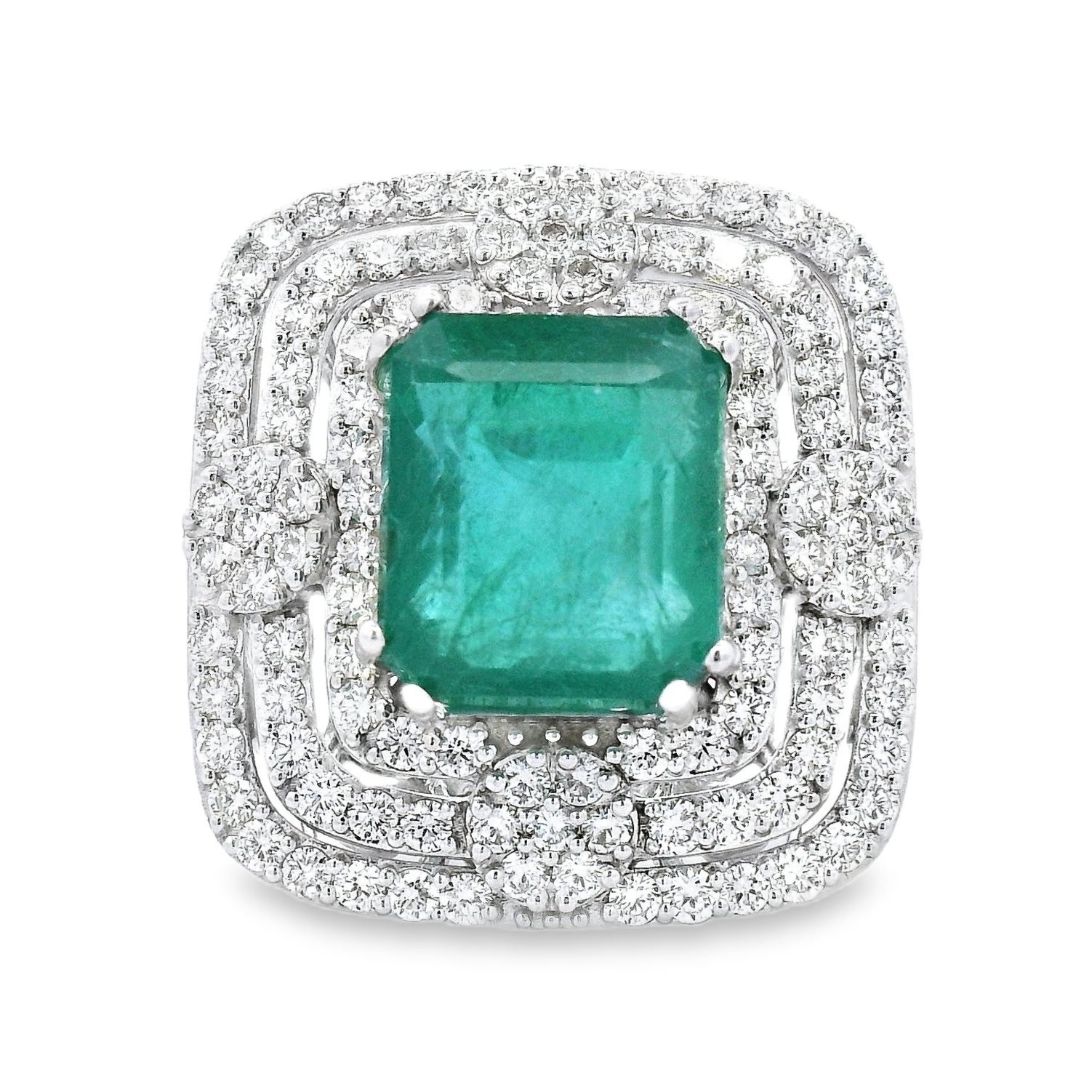 Ring - 14 kt. White gold - 13.65ct. tw. Emerald - Diamond
