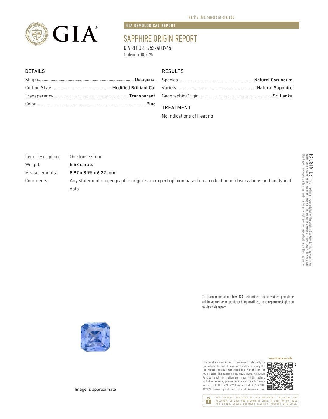 5.53 ct natural blue sapphire - sri lanka unheated IGI certified /Shri Hari Gems &amp; Jewels