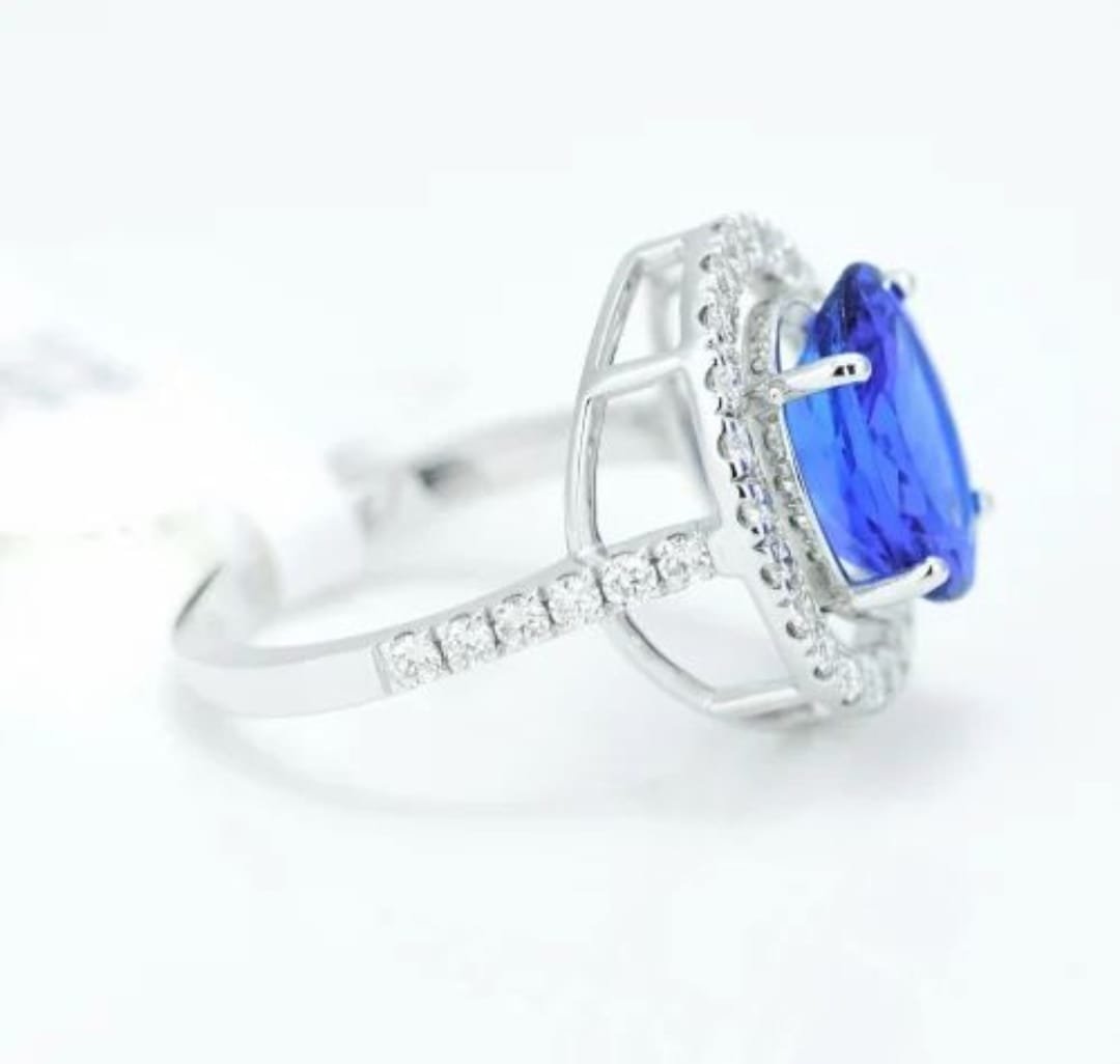 14Kt White gold 2.240 ct Tanzanite diamond ring with IGI certified - Shari Hari Gems & Jewels