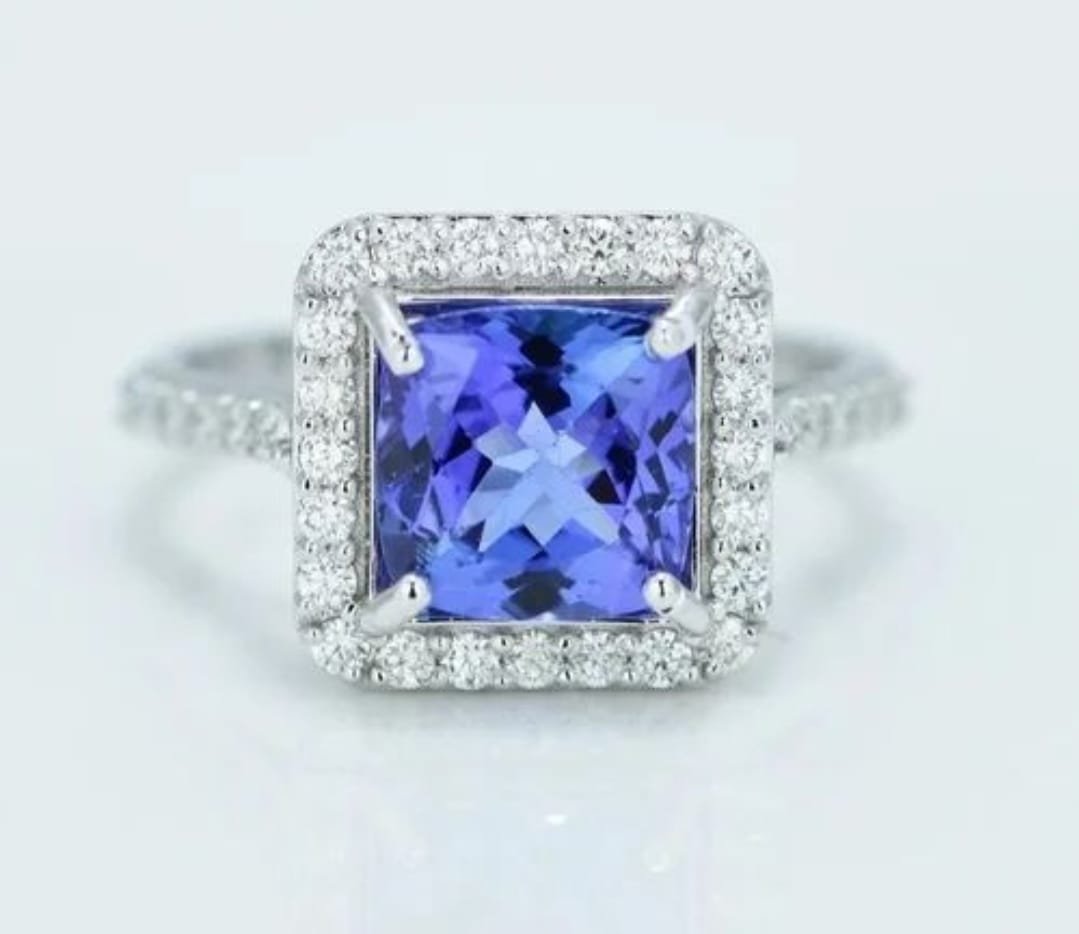 14k White Gold 2.33 Carat Tanzanite Diamond Ring - Shri Hari Gems & Jewels