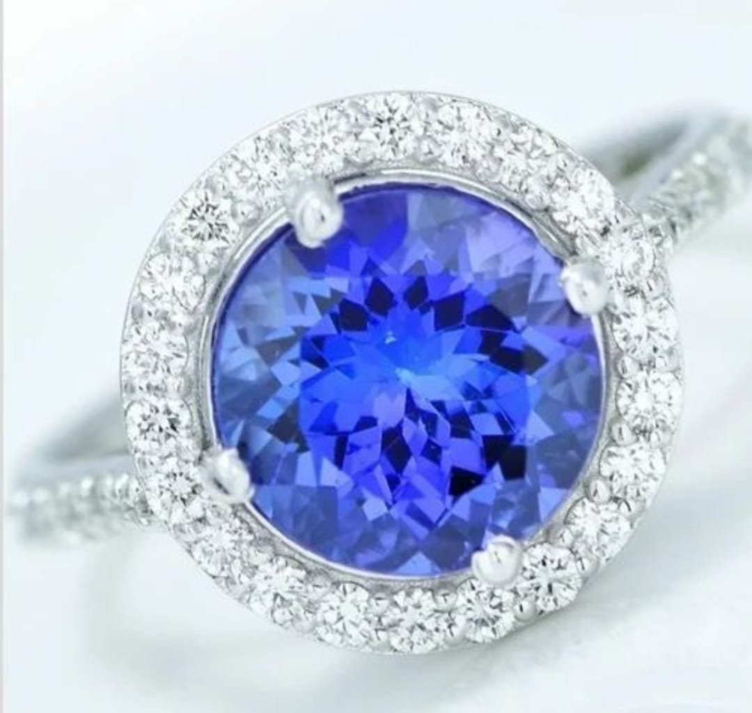 14k White Gold 2.70 Carat Tanzanite Diamond Ring- Shri Hari Gems & Jewels