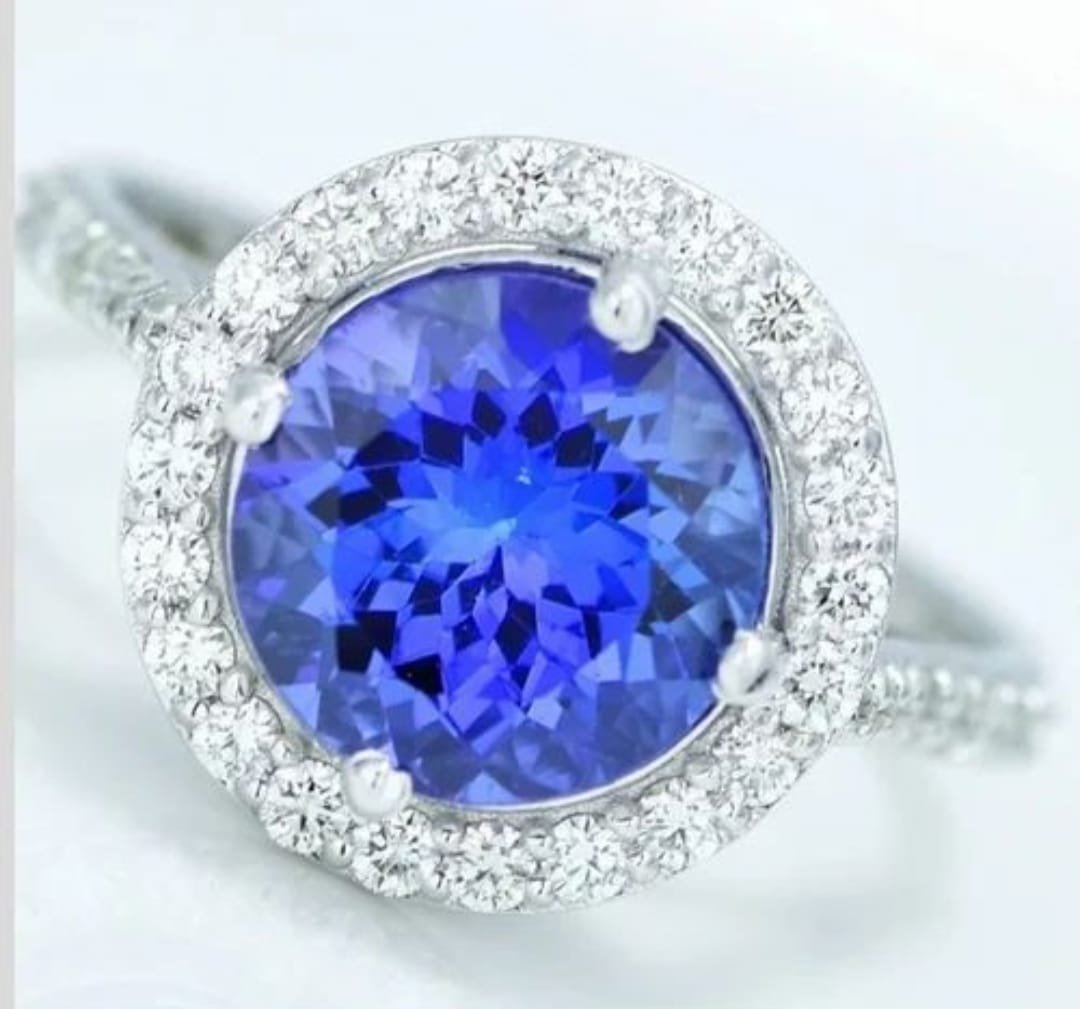 14k White Gold 2.70 Carat Tanzanite Diamond Ring- Shri Hari Gems & Jewels