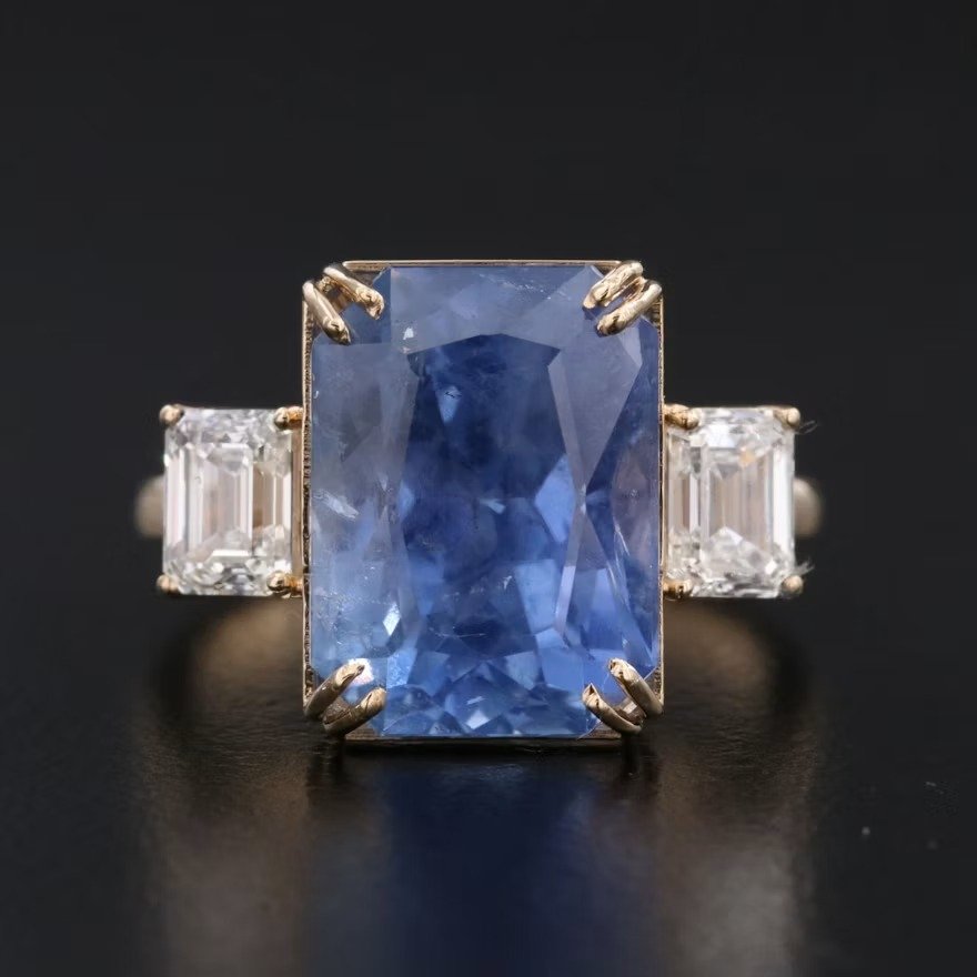 18K 10.09 CT Unheated Ceylon Sapphire and 1.00 CTW Diamond Ring with GIA Reports