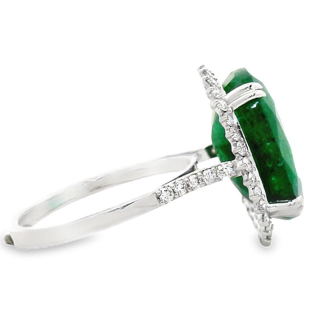 IGI Certified 14K White Gold 8.17 CT Emerald Halo Ring-Shri Hari Gems Jewels