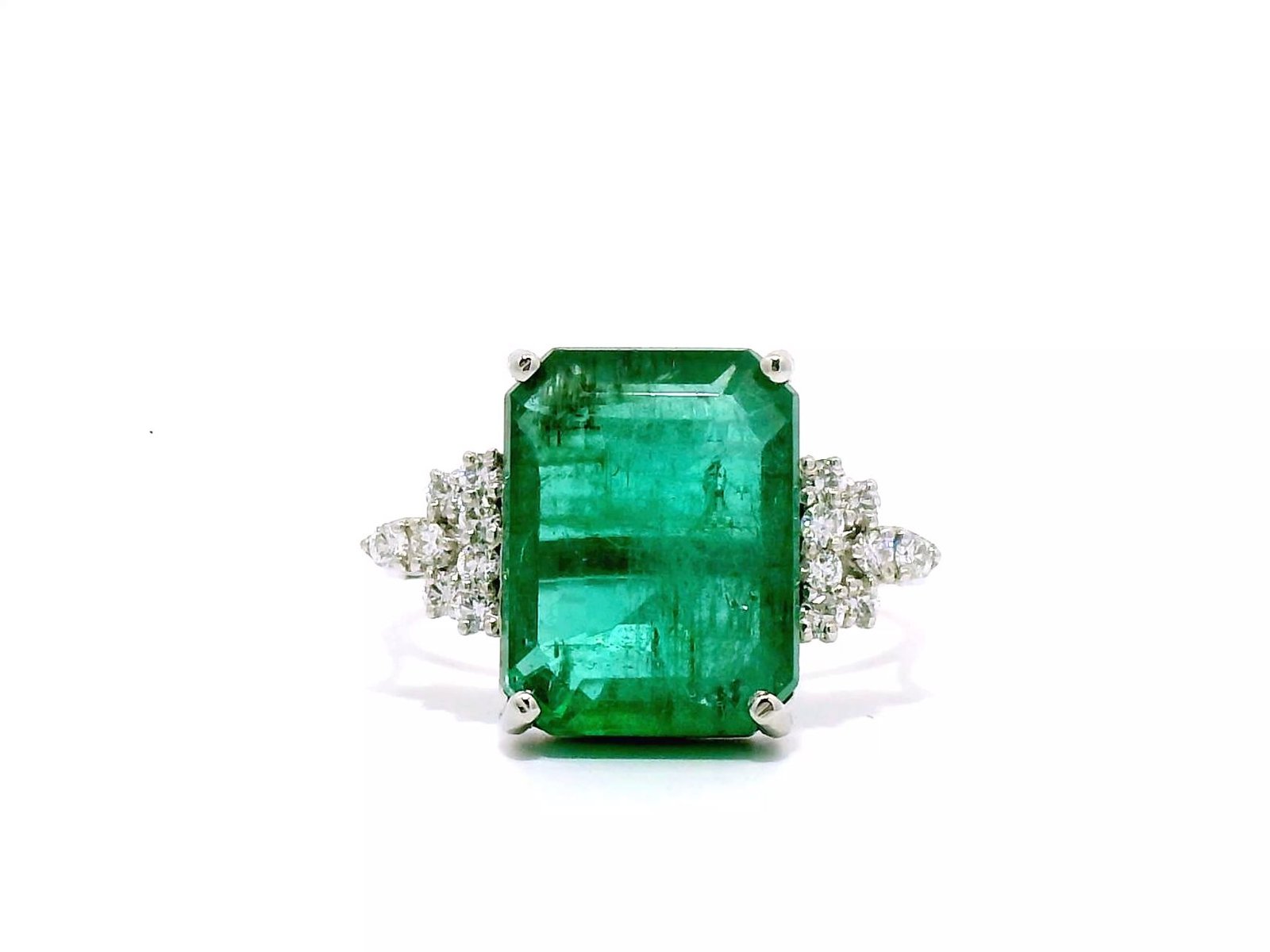 Certified octagon natural emerald 6.14 ct diamond platinum ring 