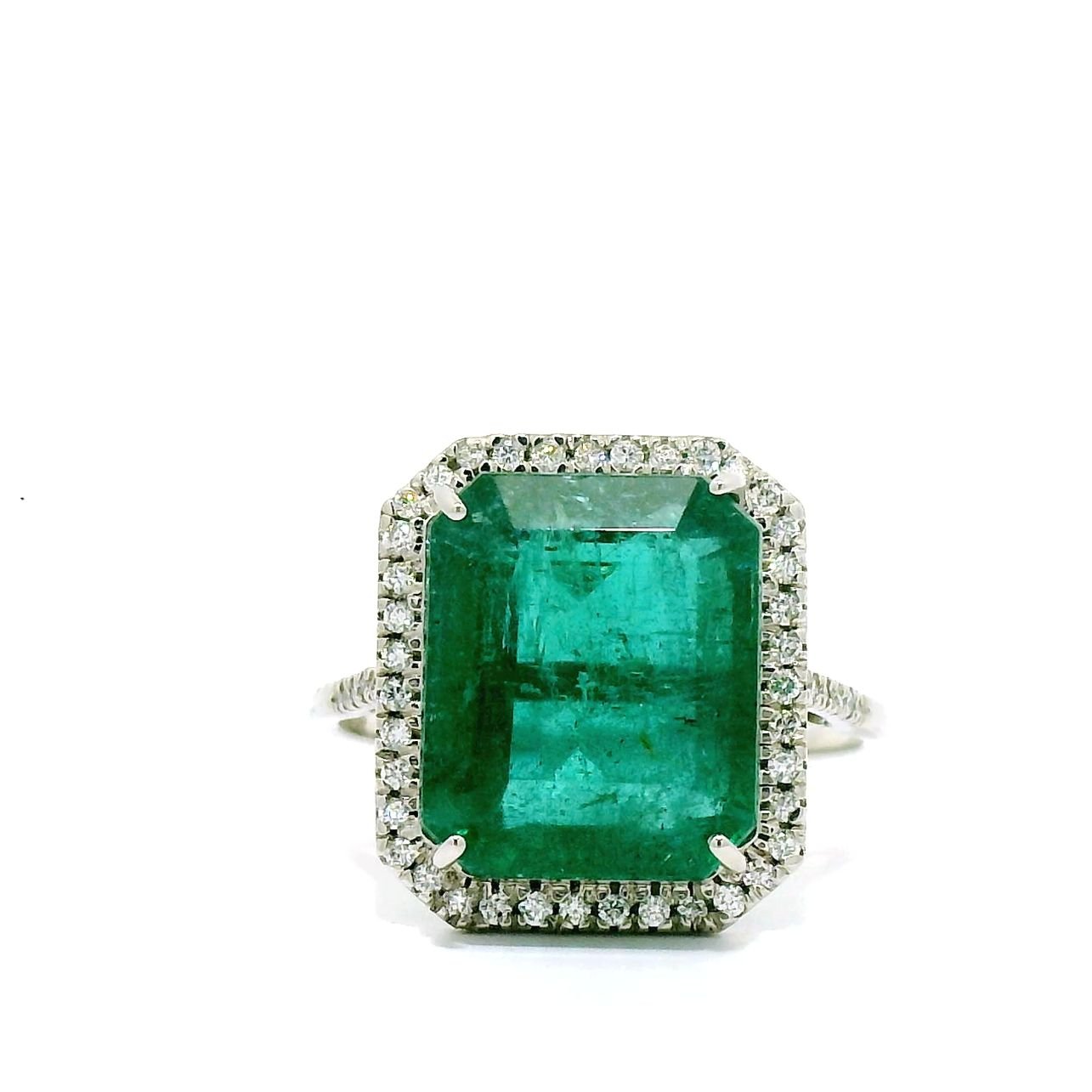certified octagon natural emerald 6.88 ct diamond platinum ring