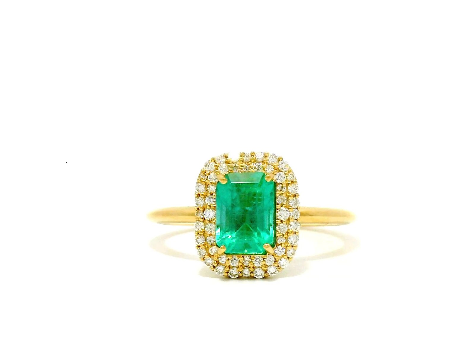 Certified 18k yellow gold emerald cut emerald 1.07 ct diamond ring 