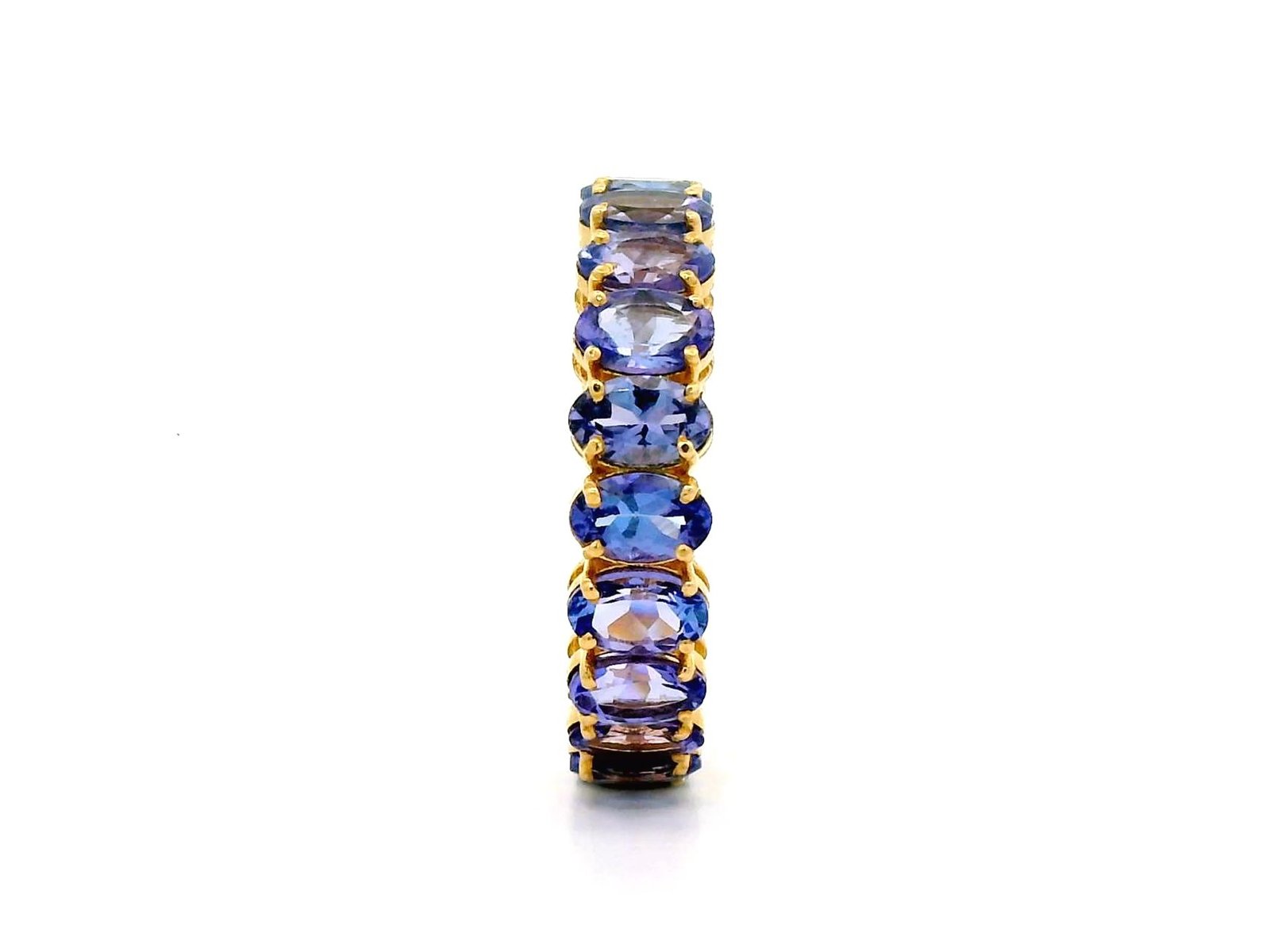 Certified 14k yellow gold natural tanzanite 4.83 ct eternity ring 